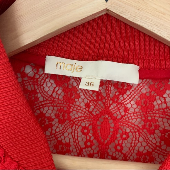Maje Belem Red Lace Bomber Jacket - Picture 9 of 10